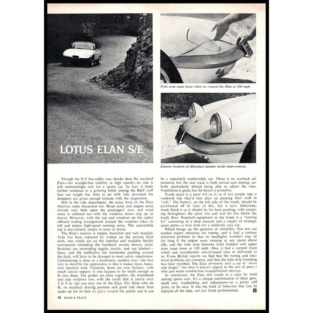 1968 Lotus Elan S/E Convertible Roadster 5 Page Original Vintage Print Article - Picture 4 of 5